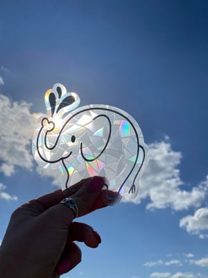 Image of Buttons the Elephant Suncatcher Sticker | Suncatcher Window Decal | Rainbow Window Suncatcher