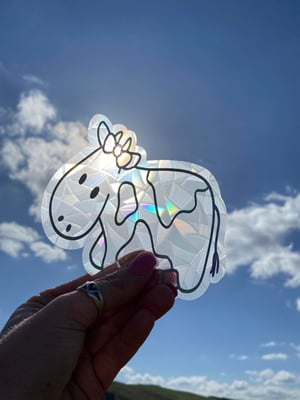 Image of Connie the Cow Suncatcher Sticker | Suncatcher Window Decal | Rainbow Window Suncatcher