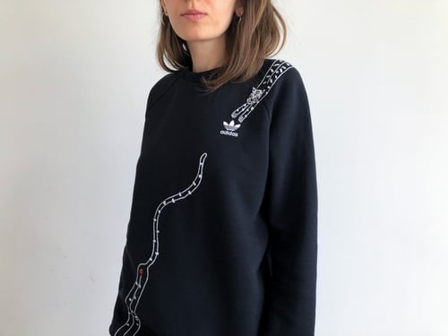 Image of Tiger snake - upcycled Adidas sweatshirt, hand embroidered, size Medium, unisex, one of a kind