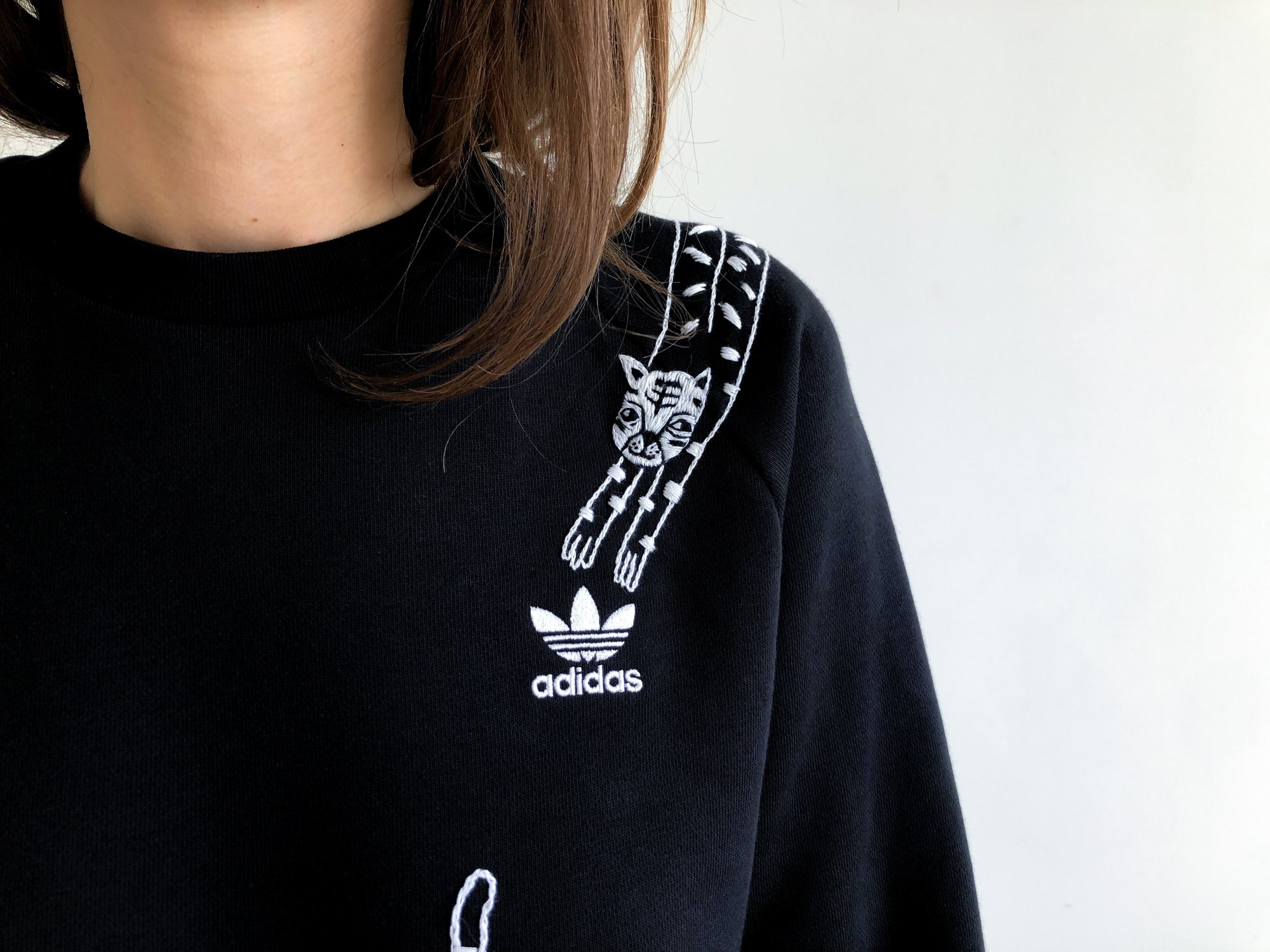 Tiger snake - upcycled Adidas sweatshirt, hand embroidered, size Medium, unisex, one a kind | damaja