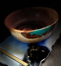 Image 1 of African Sumac Bowl with Turquoise inlay