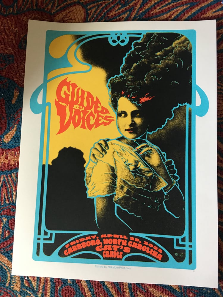 Image of Guided By Voices official show poster, Carrboro, NC 2022 with BONUS PRINT
