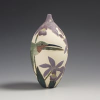 Image 1 of Ruby throated hummingbird & orchid sgraffito vessel  