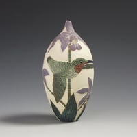 Image 2 of Ruby throated hummingbird & orchid sgraffito vessel  