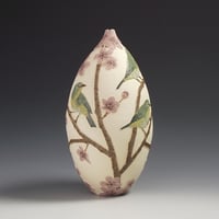 Image 2 of Japanese white eye & Cherry blossom sgraffito vessel  