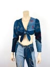 Vintage 1970s Love Melody Patchwork Denim Studded Crop Top / Jacket