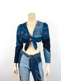 Image 1 of Vintage 1970s Love Melody Patchwork Denim Studded Crop Top / Jacket