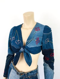 Image 2 of Vintage 1970s Love Melody Patchwork Denim Studded Crop Top / Jacket