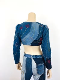 Image 3 of Vintage 1970s Love Melody Patchwork Denim Studded Crop Top / Jacket