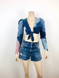 Image 2 of Vintage 1970s Love Melody Patchwork Denim & Lace Crop Top / Jacket