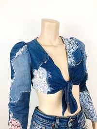 Image 3 of Vintage 1970s Love Melody Patchwork Denim & Lace Crop Top / Jacket