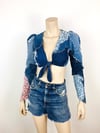Vintage 1970s Love Melody Patchwork Denim & Lace Crop Top / Jacket