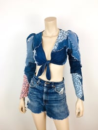 Image 4 of Vintage 1970s Love Melody Patchwork Denim & Lace Crop Top / Jacket