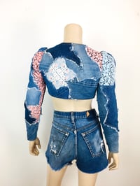 Image 5 of Vintage 1970s Love Melody Patchwork Denim & Lace Crop Top / Jacket