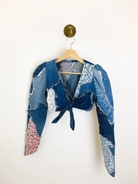 Image 1 of Vintage 1970s Love Melody Patchwork Denim & Lace Crop Top / Jacket
