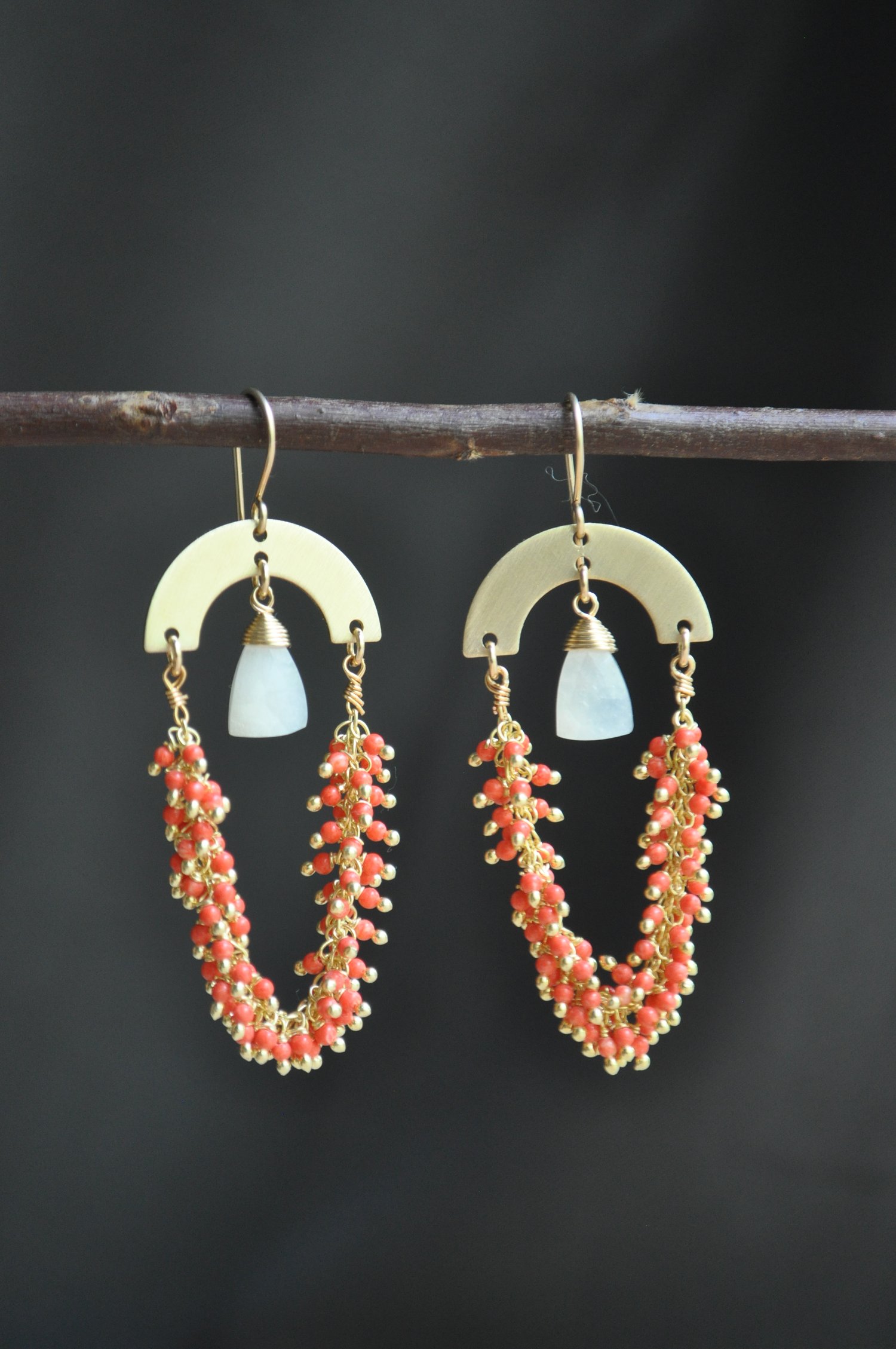 Image of The Coral Coastal Dangles - In White Moonstone