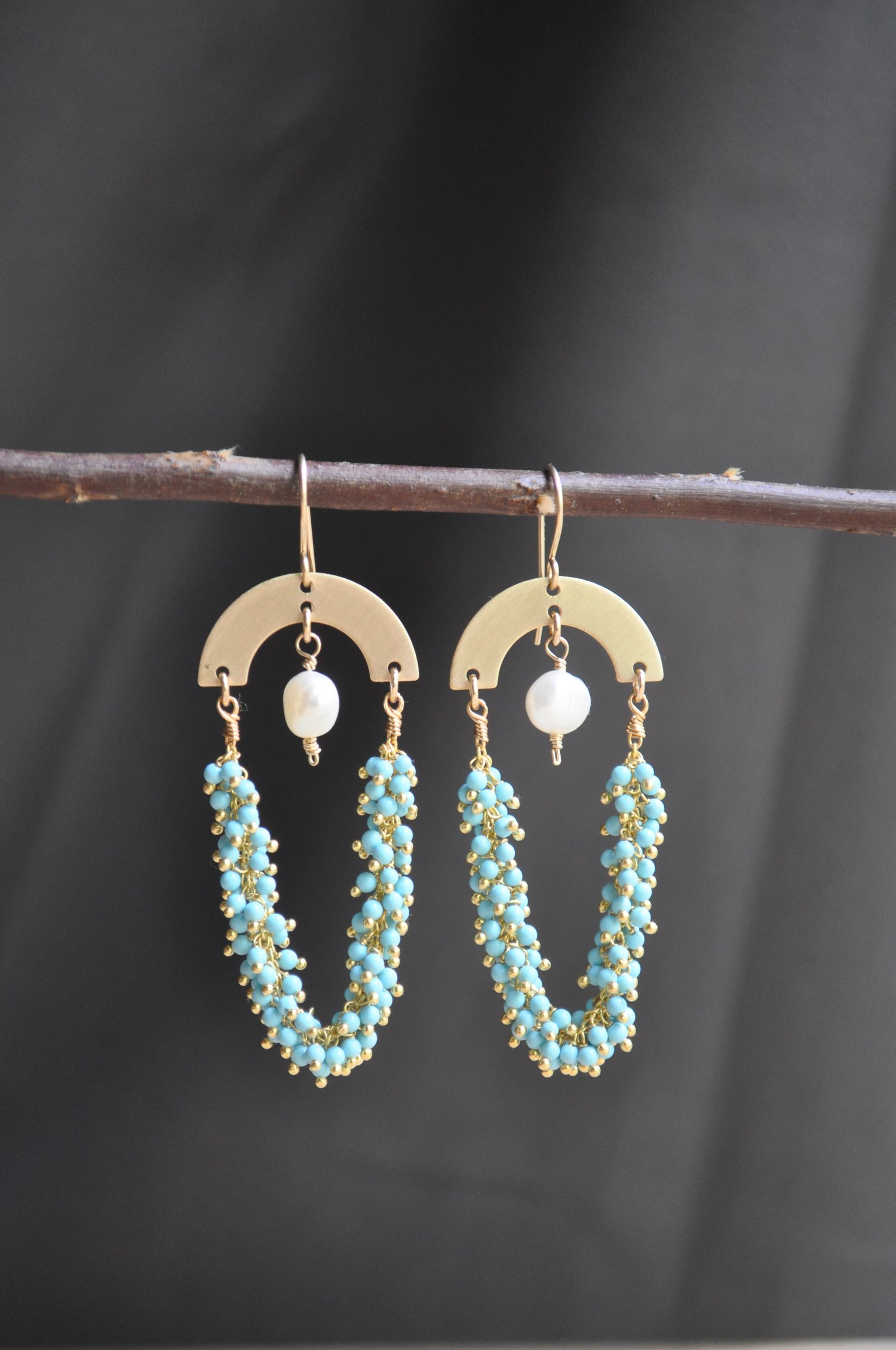 Image of The Turquoise Coastal Dangles - in Freshwater Pearl 