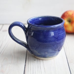 Image of Handmade Pottery Mug in Rich Blue Glazes, 14 oz Ceramic Coffee Cup, Made in USA