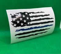 Image 1 of Distressed Flag - Thin Red/Blue/Camo Line Options 5.5"x 3"