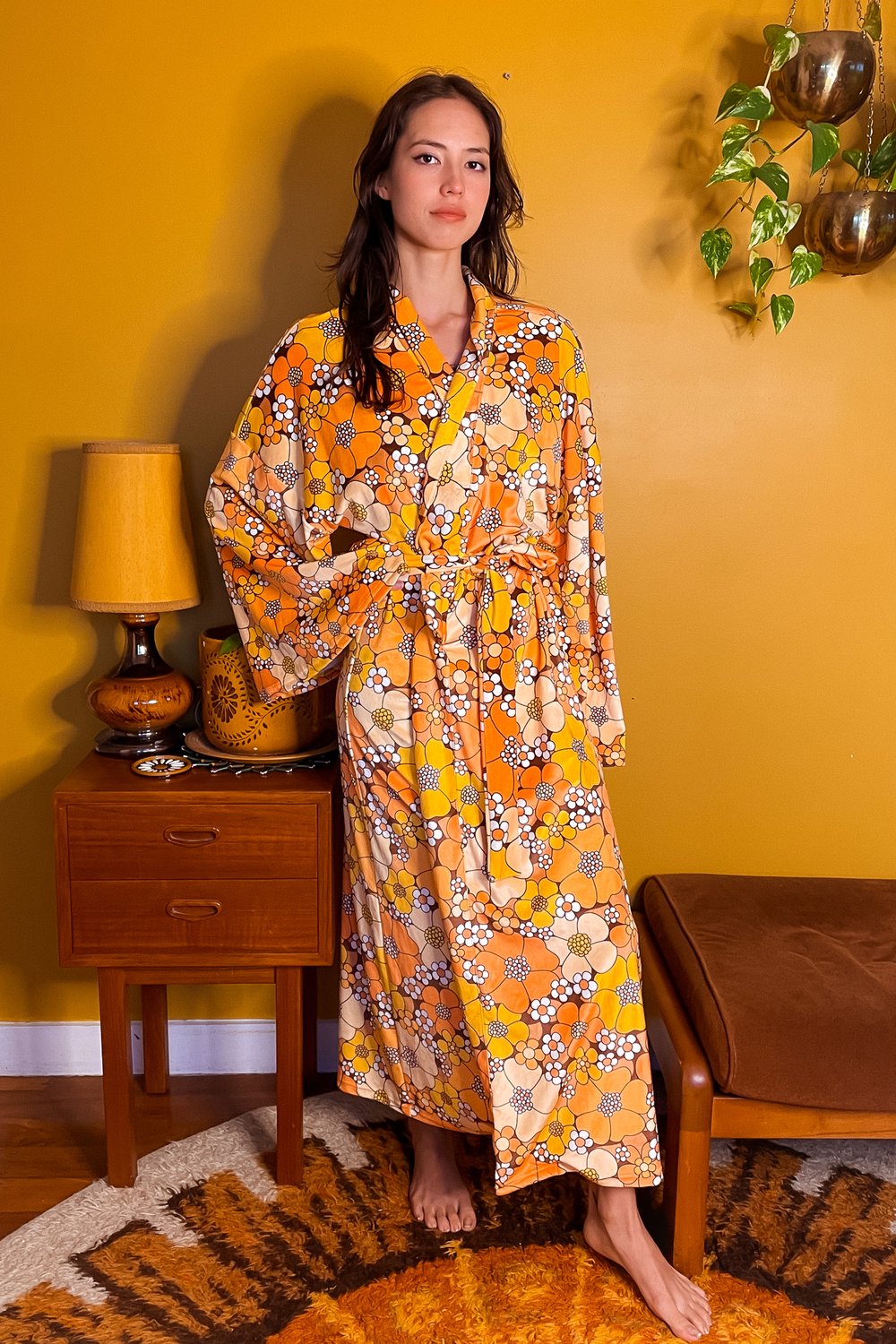 Velvet Dreams Robe in the Spring Fling print (Orange)