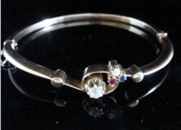 Image 4 of Edwardian 15ct yellow gold old cut diamond 3 leaf clover trefoil sapphire ruby bangle