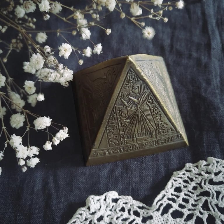 Image of EGYPTIAN PYRAMID ※ brass or bronze paperweight - engraved with Egyptian motifs