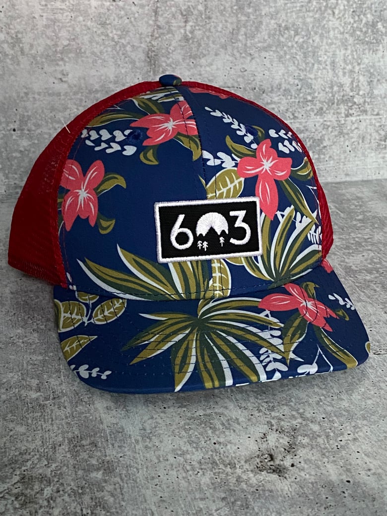 Image of 603 Floral Pattern Navy/Red