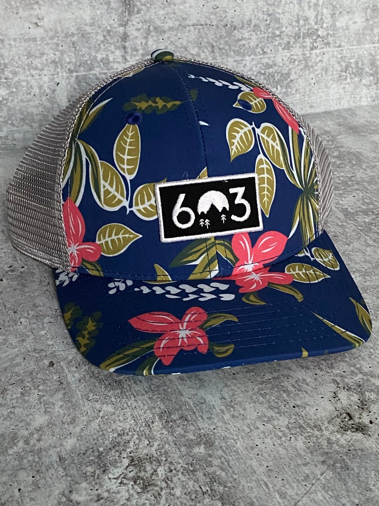Image of 603 Floral Pattern Navy/Grey