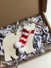 Image 1 of Ceramic Polar bear decoration Red/White