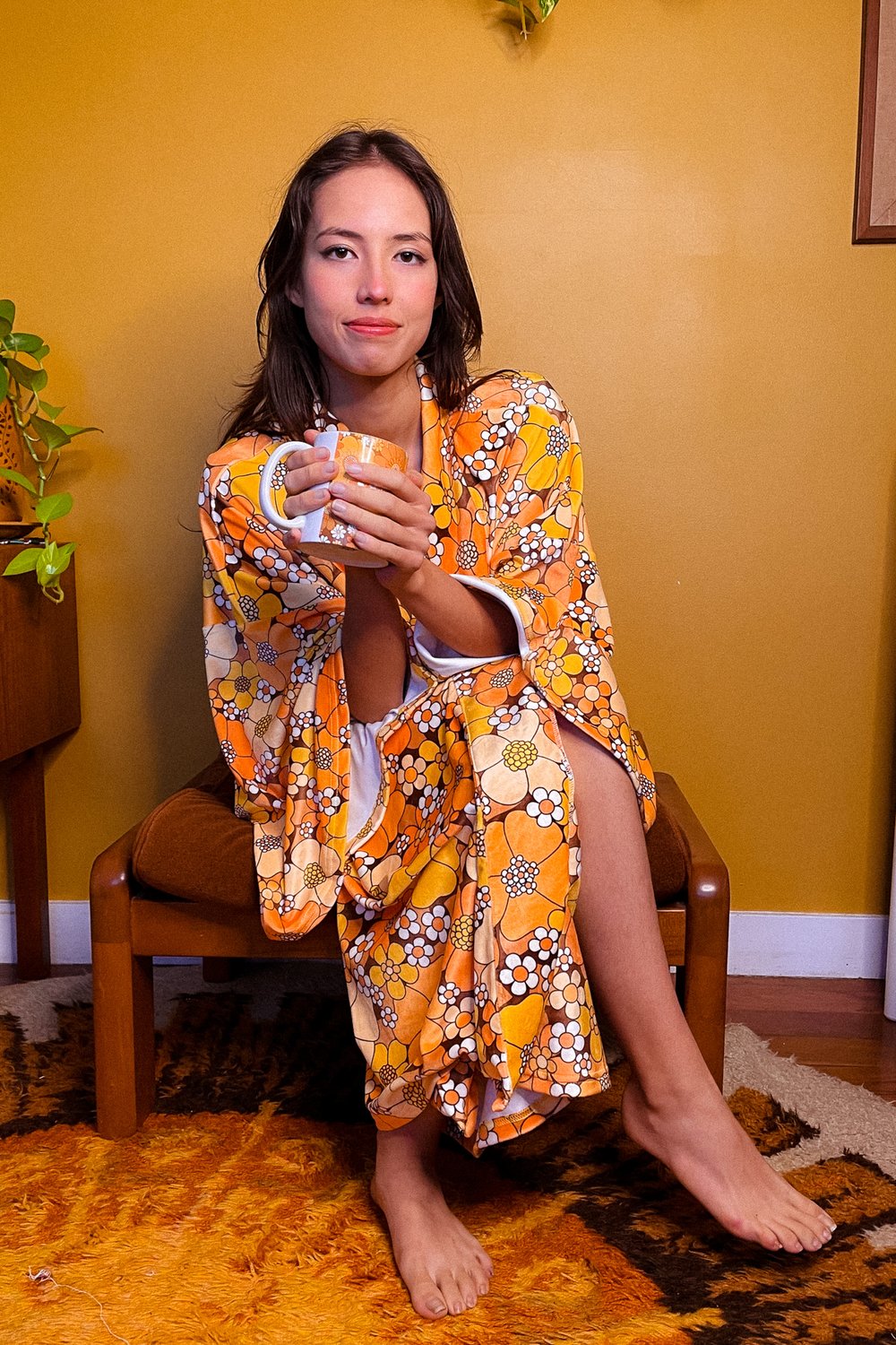 Velvet Dreams Robe in the Spring Fling print (Orange)