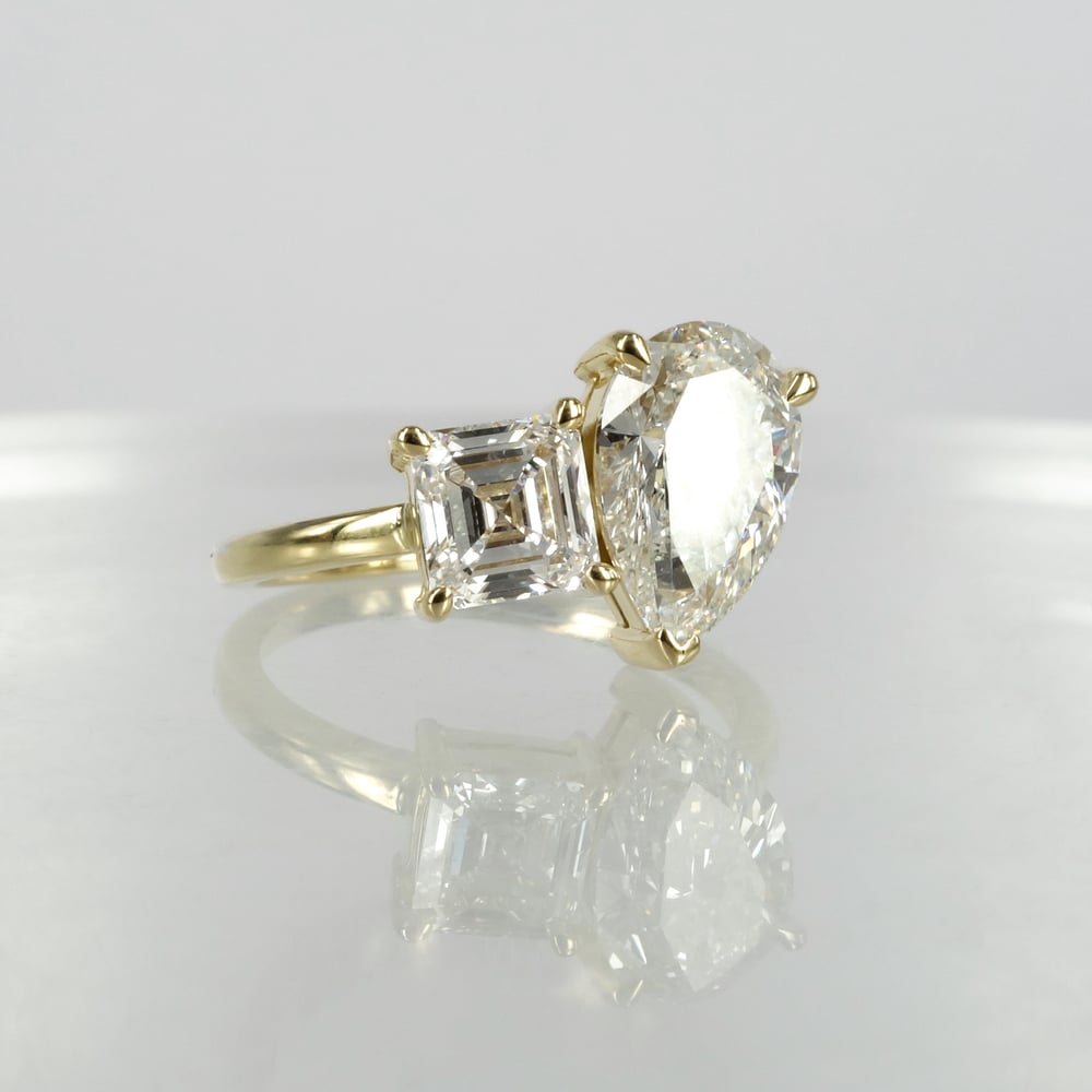 Image of 18ct yellow gold modern two shaped diamond engagement ring. Pj5909