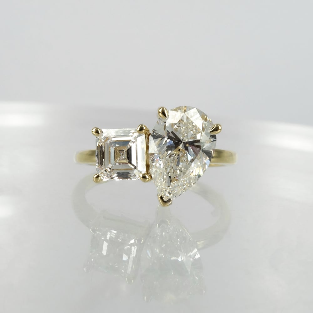 Image of 18ct yellow gold modern two shaped diamond engagement ring. Pj5909