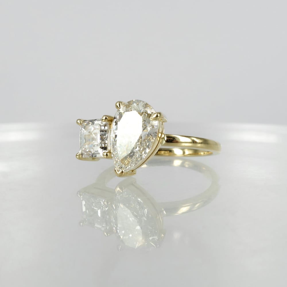 Image of 18ct yellow gold modern two shaped diamond engagement ring. Pj5909
