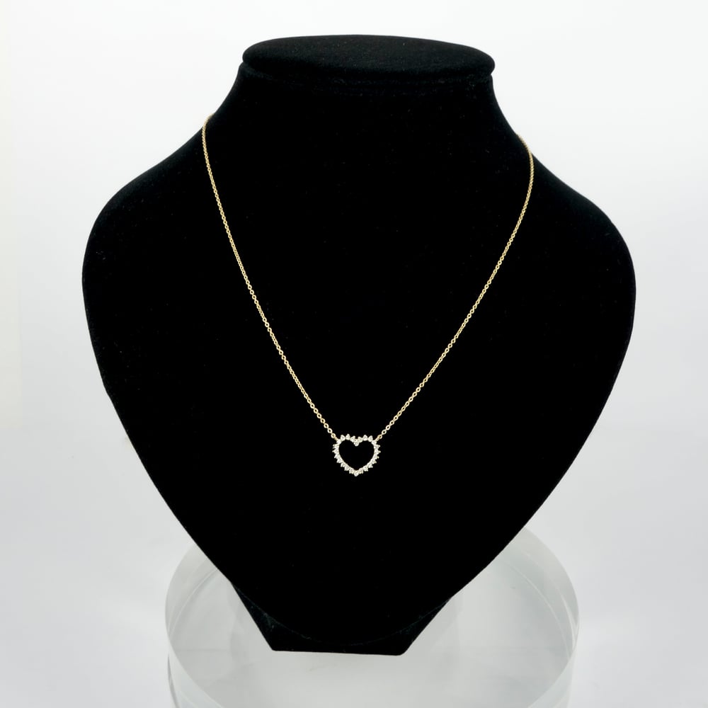 Image of 9ct yellow gold hand made, diamond set heart necklace. SHAM1