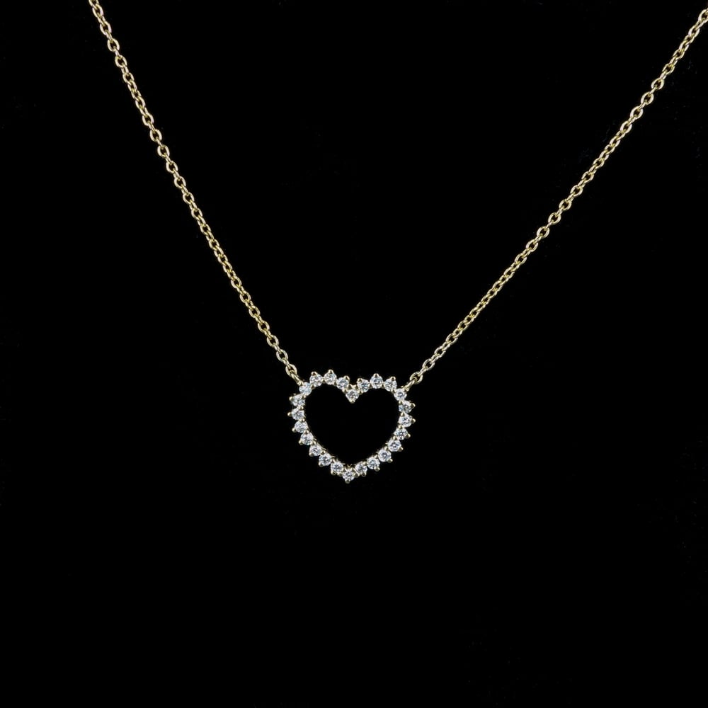 Image of 9ct yellow gold hand made, diamond set heart necklace. SHAM1