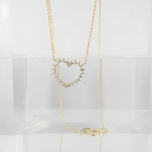 Image of 9ct yellow gold hand made, diamond set heart necklace. SHAM1