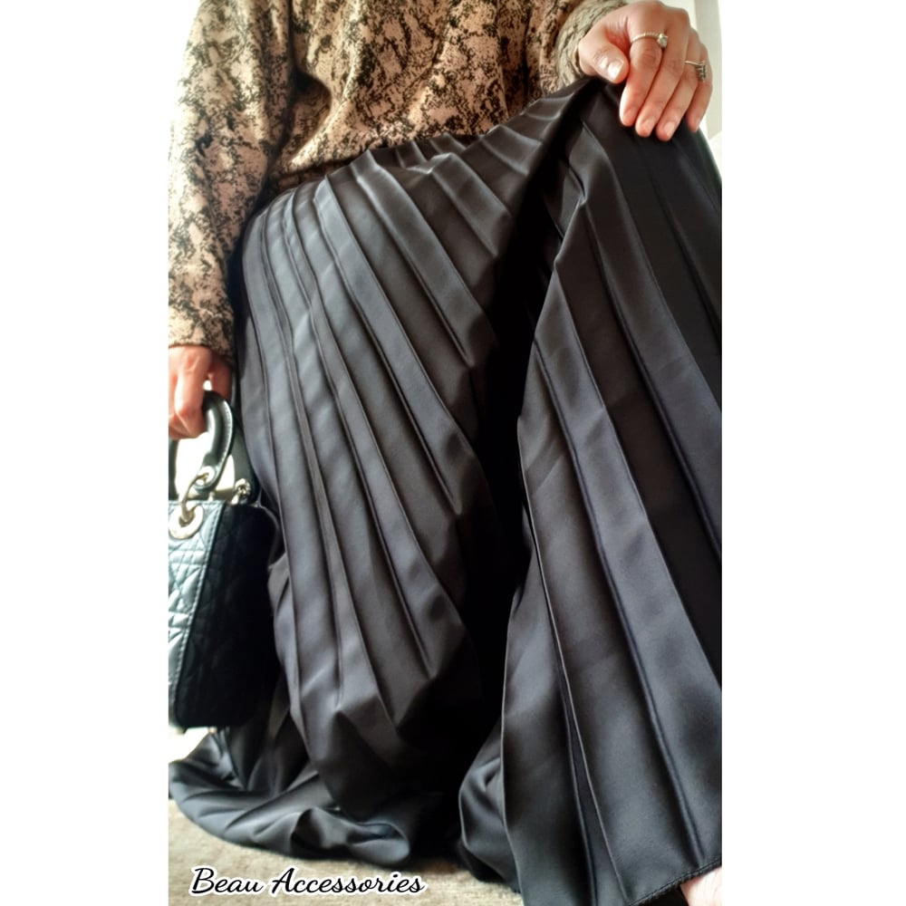 Image of Satin Pleated Maxi Skirt 