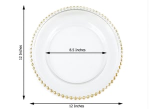 Image of 12" Clear Acrylic Plastic Round Charger Plates With gold  Beaded Rim