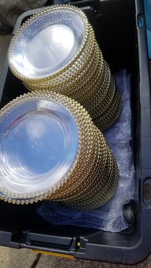 Image of 12" Clear Acrylic Plastic Round Charger Plates With gold  Beaded Rim