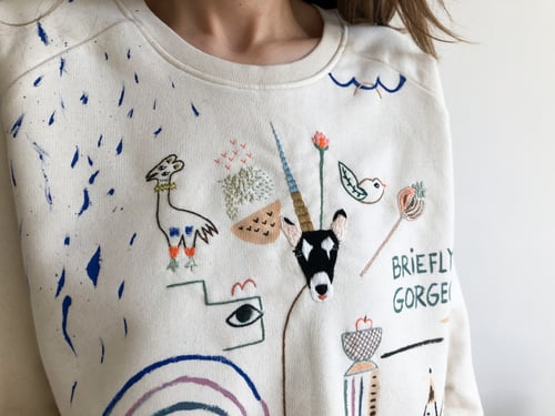 Image of Transmission - hand embroidered and hand painted organic cotton sweatshirt, one of a kind