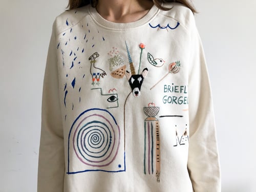 Image of Transmission - hand embroidered and hand painted organic cotton sweatshirt, one of a kind