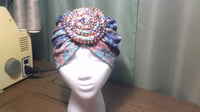Image 1 of Blue/Green/Pink Printed Turban (Swirl Collection)