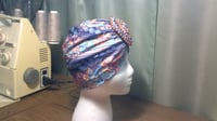 Image 2 of Blue/Green/Pink Printed Turban (Swirl Collection)