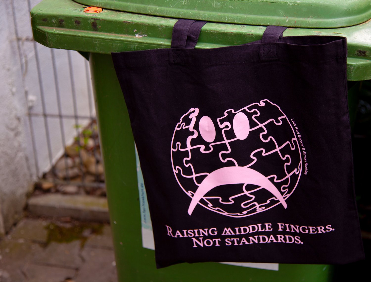 Image of 'Raising Middle Fingers. Not Standards.' tote bag