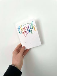 Image 1 of Thank You Calligraphy Card - Rainbow Plantable Seed Card