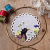 The Last Song, Embroidery and pressed flowers circular framed art