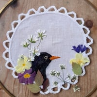 Image 2 of The Last Song, Embroidery and pressed flowers circular framed art