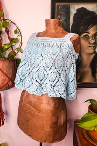 Image 1 of Vintage pale blue crochet crop XS-S