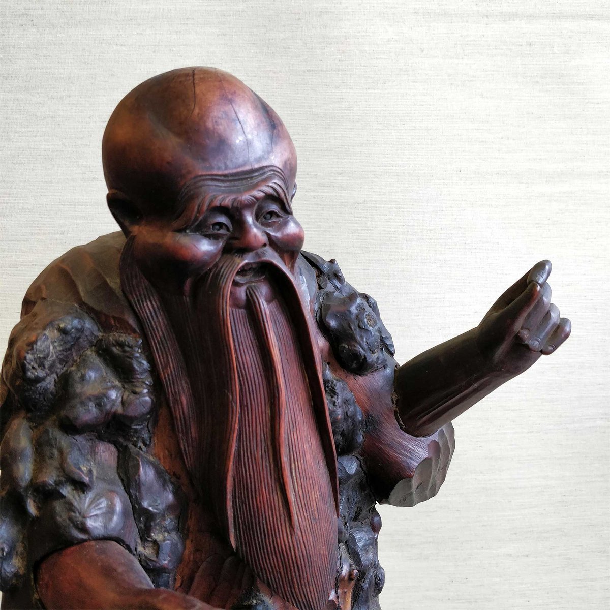 Antique Chinese Root Wood Carving of Shou Lao The Ink Jar