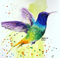 Image 1 of Hummingbird with watercolors 